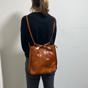 Italian leather backpack tote